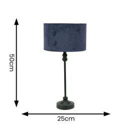 ValueLights Maggie Black Metal Candlestick Slim Table Lamp with Velvet Drum Lamp Shade in Navy - thumbnail 6