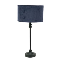 ValueLights Maggie Black Metal Candlestick Slim Table Lamp with Velvet Drum Lamp Shade in Navy - thumbnail 2