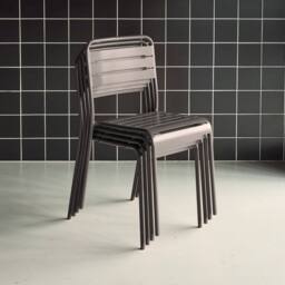 sweeek Set Of 4 Stackable Steel Garden Chairs in Grey - thumbnail 4