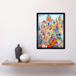 "Artery8 Wall Art Print Abstract Moroccan Cityscape Folk Art Framed in Black - Size: W12"" x H16""" - thumbnail 2