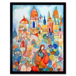 "Artery8 Wall Art Print Abstract Moroccan Cityscape Folk Art Framed in Black - Size: W12"" x H16""" - thumbnail 1
