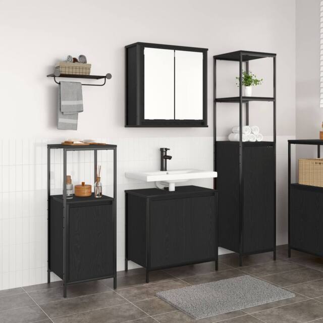 Berkfield Home 3 Piece Bathroom Furniture Set Black Oak Engineered Wood - image 1