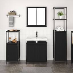 Berkfield Home 3 Piece Bathroom Furniture Set Black Oak Engineered Wood - thumbnail 4