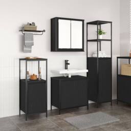 Berkfield Home 3 Piece Bathroom Furniture Set Black Oak Engineered Wood - thumbnail 1