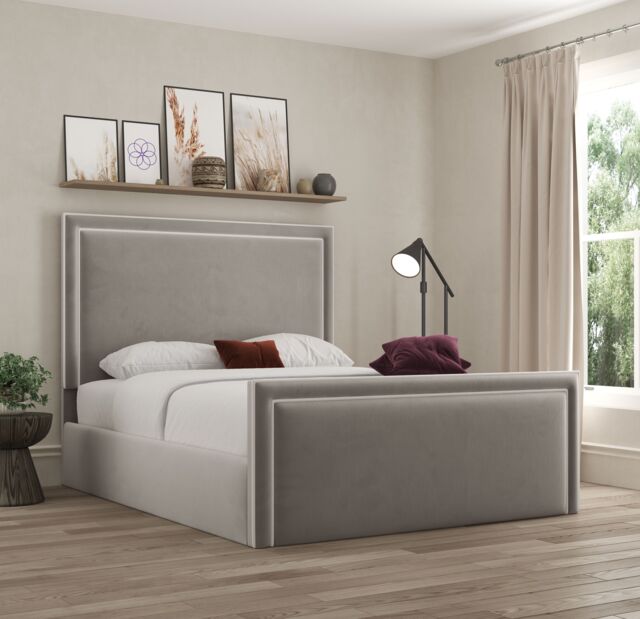 DS Living Verona Pipping Upholstered Plush Pebble Bed in Light Grey - Size: Super King - image 1