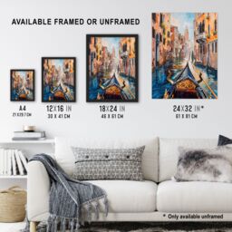 "Artery8 Venice Canal Gondola Ride View Oil Painting Wall Art Print - Size: W24"" x H32""" - thumbnail 3
