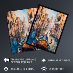 "Artery8 Venice Canal Gondola Ride View Oil Painting Wall Art Print - Size: W24"" x H32""" - thumbnail 2