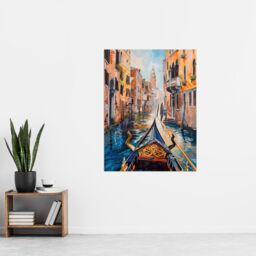 "Artery8 Venice Canal Gondola Ride View Oil Painting Wall Art Print - Size: W24"" x H32""" - thumbnail 4