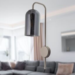 First Choice Lighting Victoria - Satin Nickel Plug in Wall Light with Glass Shade in Silver - thumbnail 5