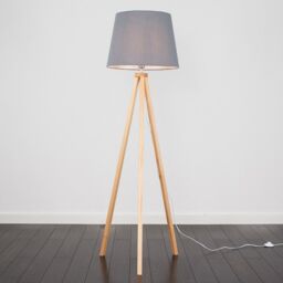 ValueLights Barbro Light Wood Tripod Floor Light Lamp with XL Taper Shade in Grey - thumbnail 3