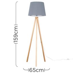 ValueLights Barbro Light Wood Tripod Floor Light Lamp with XL Taper Shade in Grey - thumbnail 5