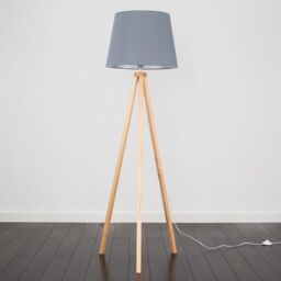 ValueLights Barbro Light Wood Tripod Floor Light Lamp with XL Taper Shade in Grey - thumbnail 2