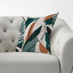Warren Reed - Designer Autumn Tropical Leaves Green Brown Cushions - Size: 60 cm x 60 cm - thumbnail 2
