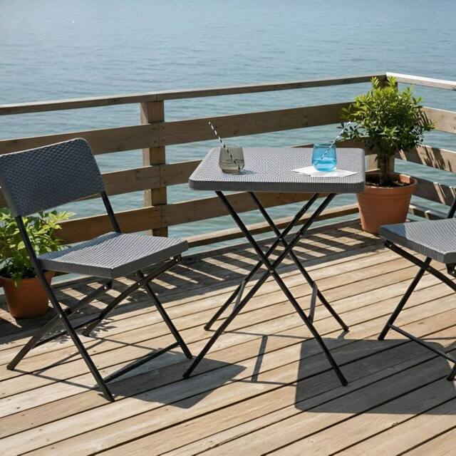 Wyld and Coco Bistro Set Grey - Foldable Weatherproof Table and 2 Chairs - image 1