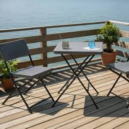 Wyld and Coco Bistro Set Grey - Foldable Weatherproof Table and 2 Chairs - thumbnail 1