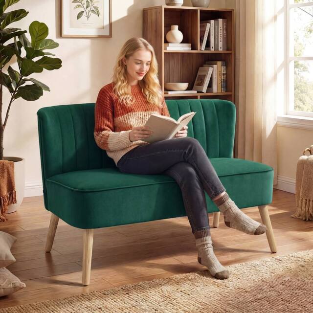 HOMCOM 117cm Loveseat Sofa 2 Seater Sofa with Padded Seat, Dark Green - image 1