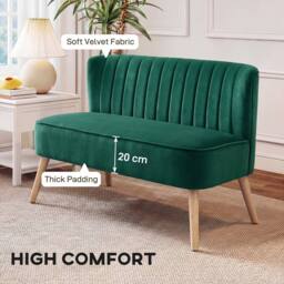 HOMCOM 117cm Loveseat Sofa 2 Seater Sofa with Padded Seat, Dark Green - thumbnail 4