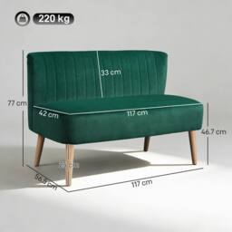 HOMCOM 117cm Loveseat Sofa 2 Seater Sofa with Padded Seat, Dark Green - thumbnail 3