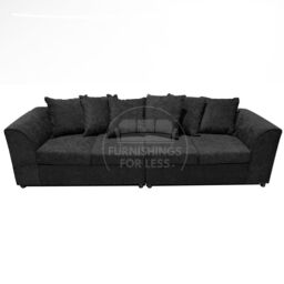 Furnishings For Less UK Monaco Chenille Fabric Long 4 Seater Sofa Scatter Back Curved Arm in Black