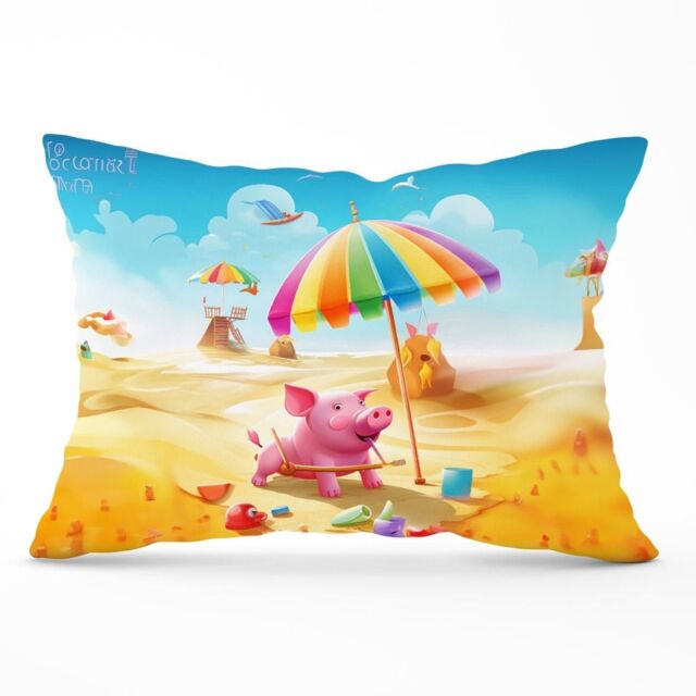 Warren Reed - Designer Pig On A Beach Holiday Cushions in Yellow - Size: 45 cm x 45 cm - image 1