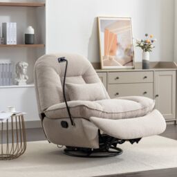 Artemis Home Fallon Boucle Fabric Swivel Based Recliner Chair Phone Holder in Brown - thumbnail 2