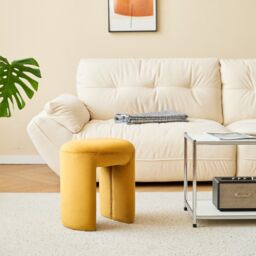 Nordlys Beige Velvet Lounge Pouf in Yellow - thumbnail 3