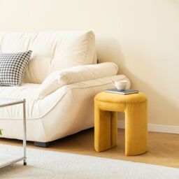 Nordlys Beige Velvet Lounge Pouf in Yellow - thumbnail 2