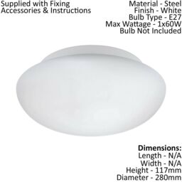Loops Wall Flush Ceiling Light Colour White Shade White Glass Opal Matt Bulb E27 1x60W - thumbnail 2