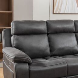 Furnishings For Less UK Tokyo Grey Leatheraire Power 3 Seater Sofa Electric Recliner USB - thumbnail 4