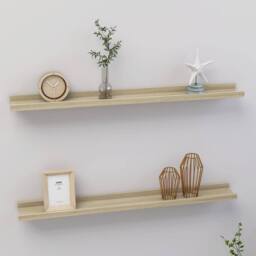 Berkfield Home Wall Shelves 2 pcs Sonoma Oak 80x9x3 cm in Light Tan - Size: 80 x 9 x 3 cm - thumbnail 2