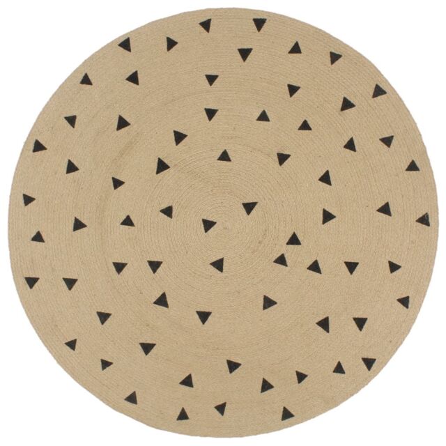 Berkfield Home Handmade Rug Jute with Triangle Print 120 cm in Black - Size: 100 cm diameter - image 1