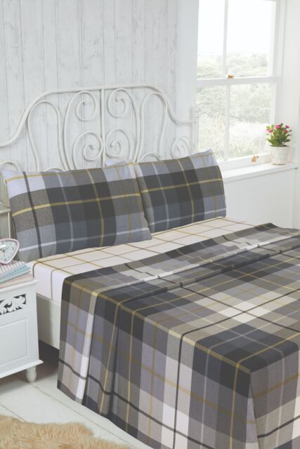 Rapport Home Lomond Brushed Cotton Check Luxury Flannelette Complete Sheet Set in Blue - Size: King - image 1