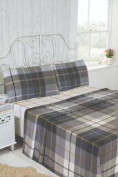 Rapport Home Lomond Brushed Cotton Check Luxury Flannelette Complete Sheet Set in Blue - Size: King - thumbnail 1