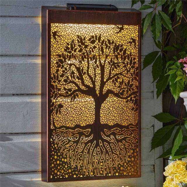 Marco Paul Solar LED Light Up Garden Wall Panel - Tree Of Life in Bronze - Size: 30 cm - image 1