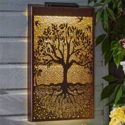 Marco Paul Solar LED Light Up Garden Wall Panel - Tree Of Life in Bronze - Size: 30 cm