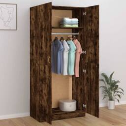 Berkfield Home Wardrobe Smoked Oak 90x50x200 cm Engineered Wood in Brown - Size: 90 x 50 x 200 cm - thumbnail 6