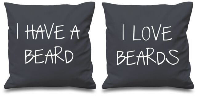 60 SECOND MAKEOVER I Have A Beard I Love Beards Cushion Covers in Grey - Size: 40 cm x 40 cm