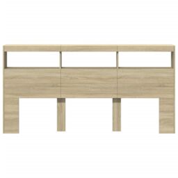 Berkfield Home Headboard Cabinet with LED Sonoma Oak 200x17x102 cm in Brown - Size: 200 x 17 x 102 cm - thumbnail 6