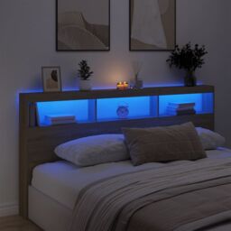Berkfield Home Headboard Cabinet with LED Sonoma Oak 200x17x102 cm in Brown - Size: 200 x 17 x 102 cm - thumbnail 4