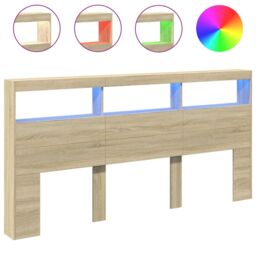 Berkfield Home Headboard Cabinet with LED Sonoma Oak 200x17x102 cm in Brown - Size: 200 x 17 x 102 cm - thumbnail 2
