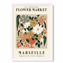 ARTZE Marseille Beige & Green Flower Market Exhibition Framed Print SIZE: A3 with White Frame - Size: A4 - thumbnail 1