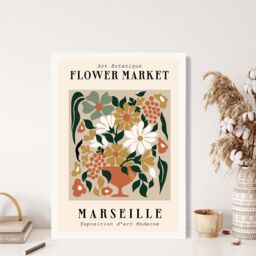 ARTZE Marseille Beige & Green Flower Market Exhibition Framed Print SIZE: A3 with White Frame - Size: A4 - thumbnail 2