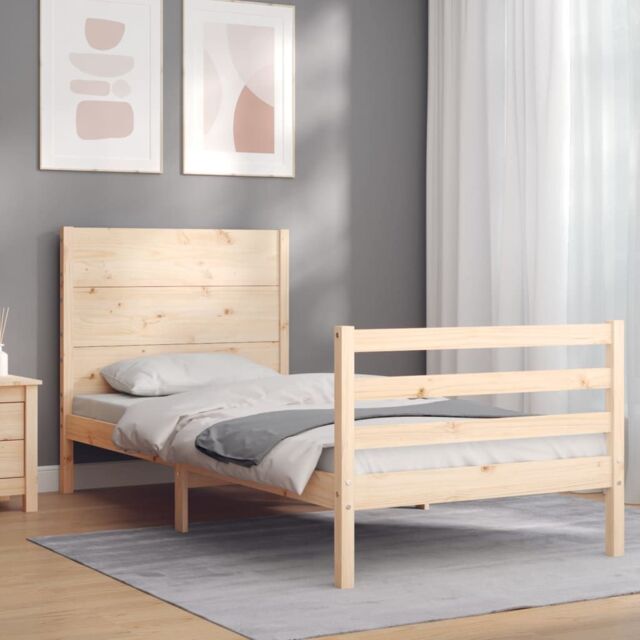 Berkfield Home Bed Frame with Headboard Small Single Solid Wood in Brown - image 1