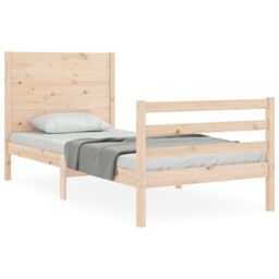 Berkfield Home Bed Frame with Headboard Small Single Solid Wood in Brown - thumbnail 2