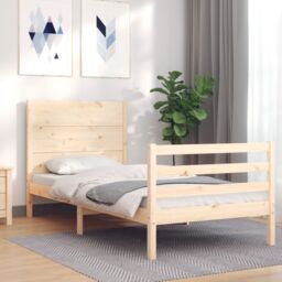 Berkfield Home Bed Frame with Headboard Small Single Solid Wood in Brown - thumbnail 3