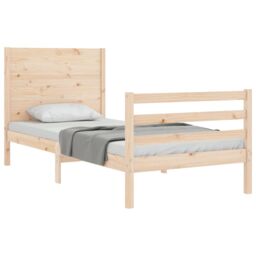 Berkfield Home Bed Frame with Headboard Small Single Solid Wood in Brown - thumbnail 4