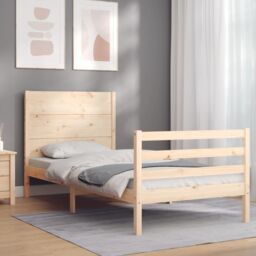 Berkfield Home Bed Frame with Headboard Small Single Solid Wood in Brown - thumbnail 1