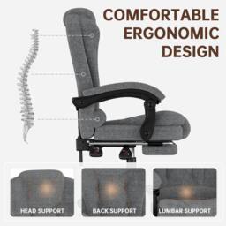 Gartistgo Executive High Back Office Chair - Ergonomic Fabric Swivel Recliner in Mid Grey - thumbnail 4