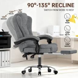Gartistgo Executive High Back Office Chair - Ergonomic Fabric Swivel Recliner in Mid Grey - thumbnail 3