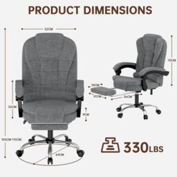 Gartistgo Executive High Back Office Chair - Ergonomic Fabric Swivel Recliner in Mid Grey - thumbnail 2